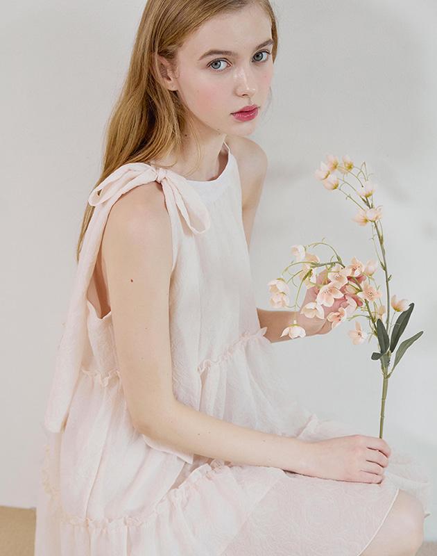 세히즈 리본 홀터 미니 원피스 - Baby pink