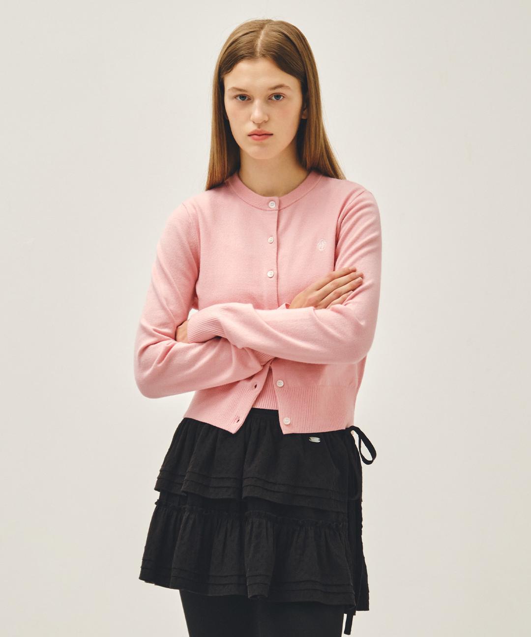 W BASIC KNIT CARDIGAN SETUP coral pink