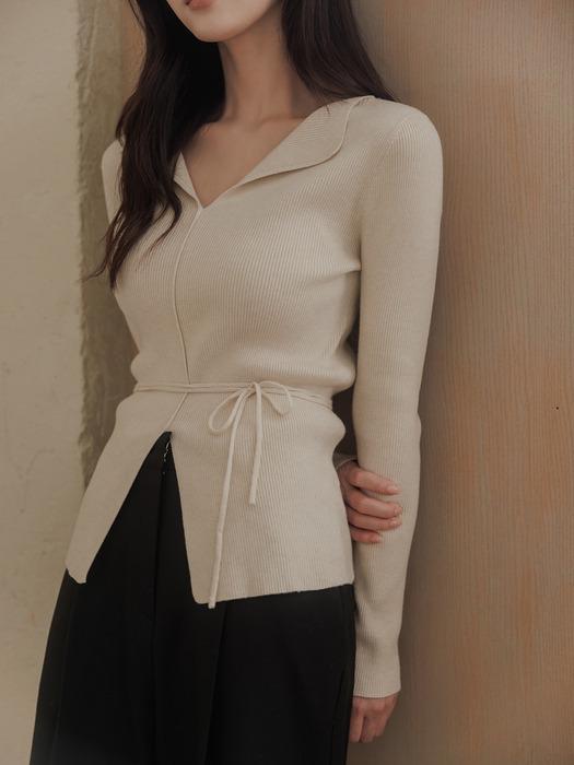 토프 카라 니트_Light beige