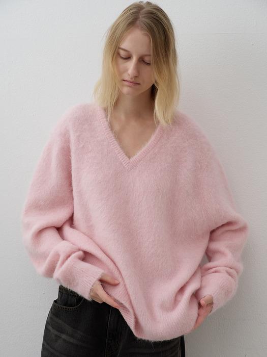 알파카 브이넥 니트_pink