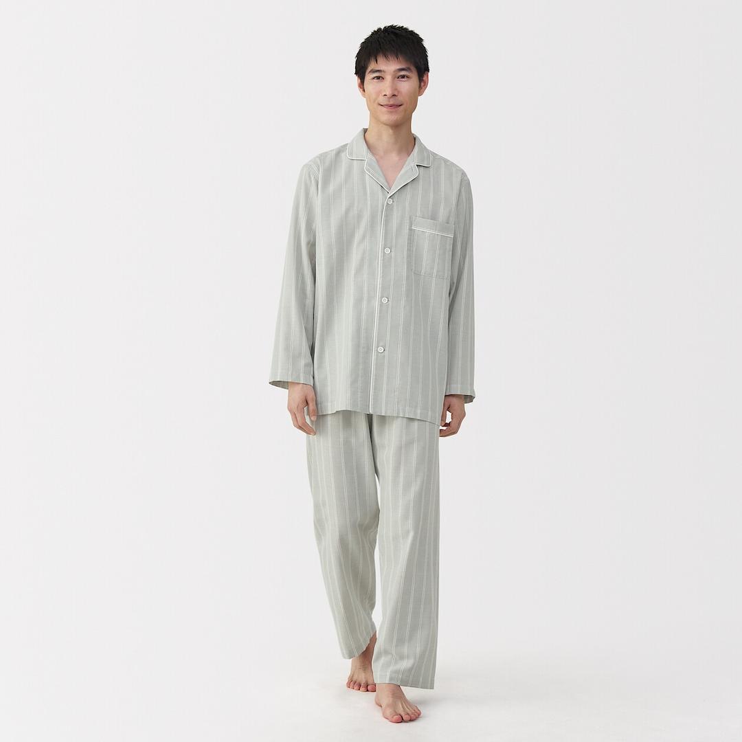 남성 사이드 심리스 이중 가제 긴소매 파자마
