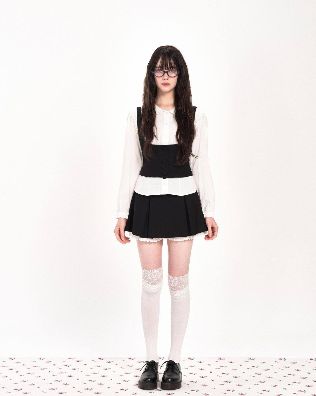 [1st] RIBBON FRILLY WAIST VEST - BLACK