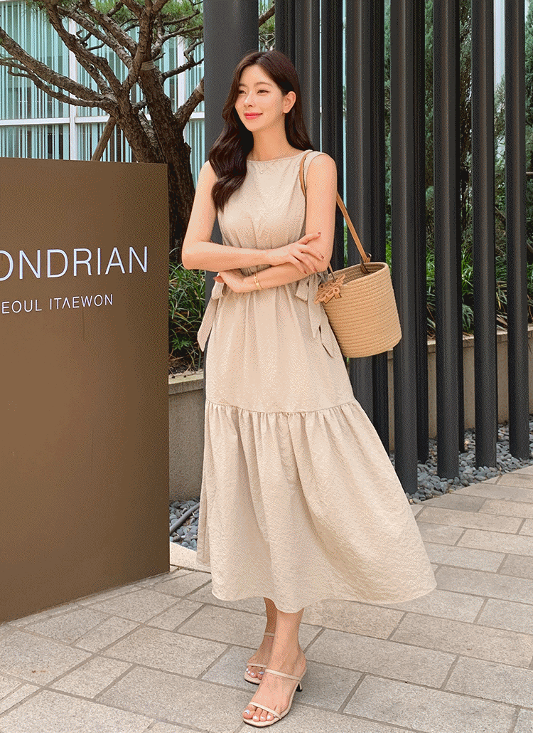 シアサッカーVネックリボンノースリワンピース・p667618