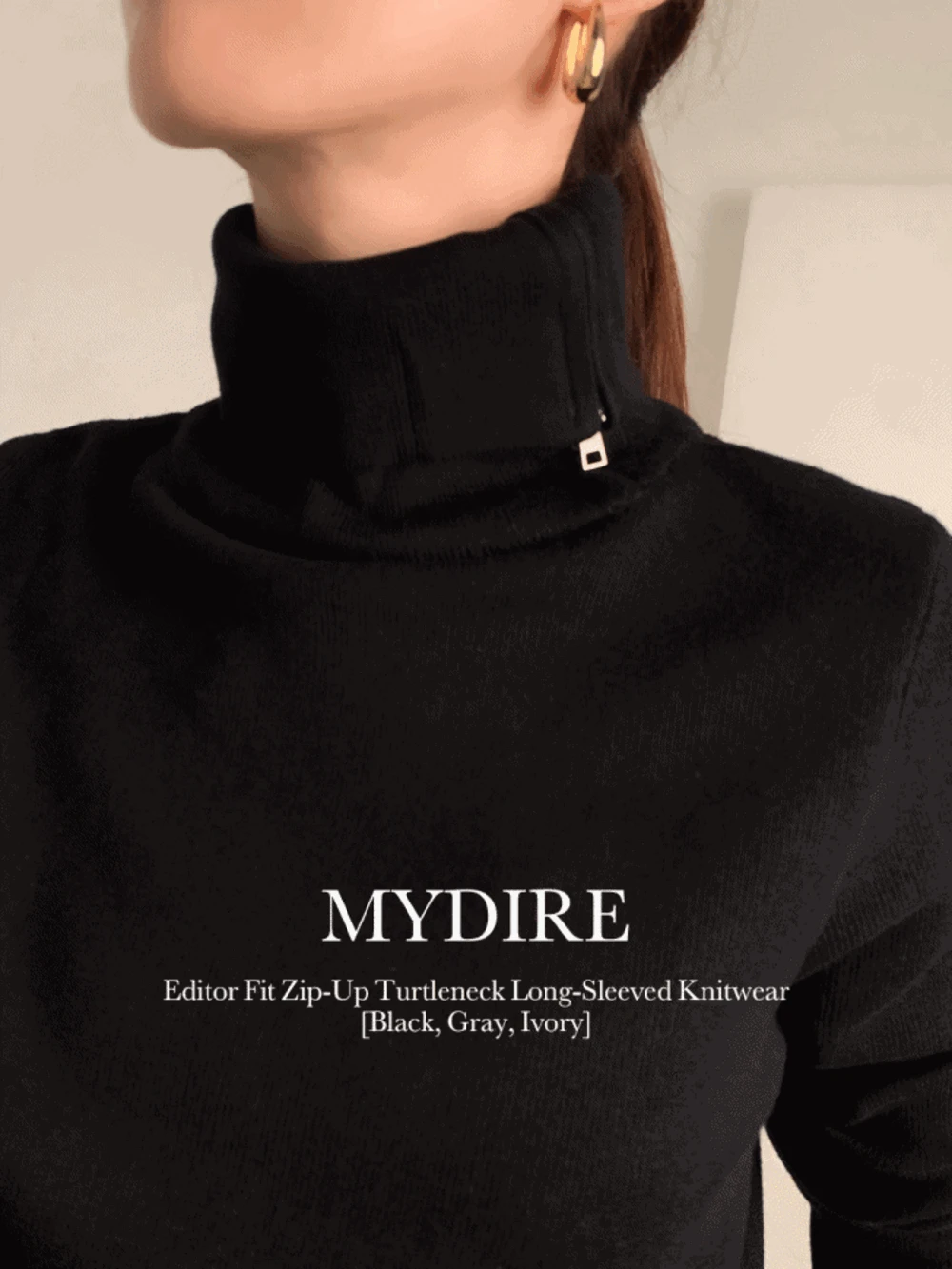 에디터 핏 집업 목폴라 긴팔 니트 3color