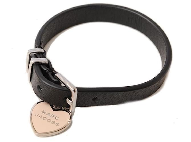 Marc Jacobs Leather Bangle/Bracelet with Heart Charm, Baby Pink/Black