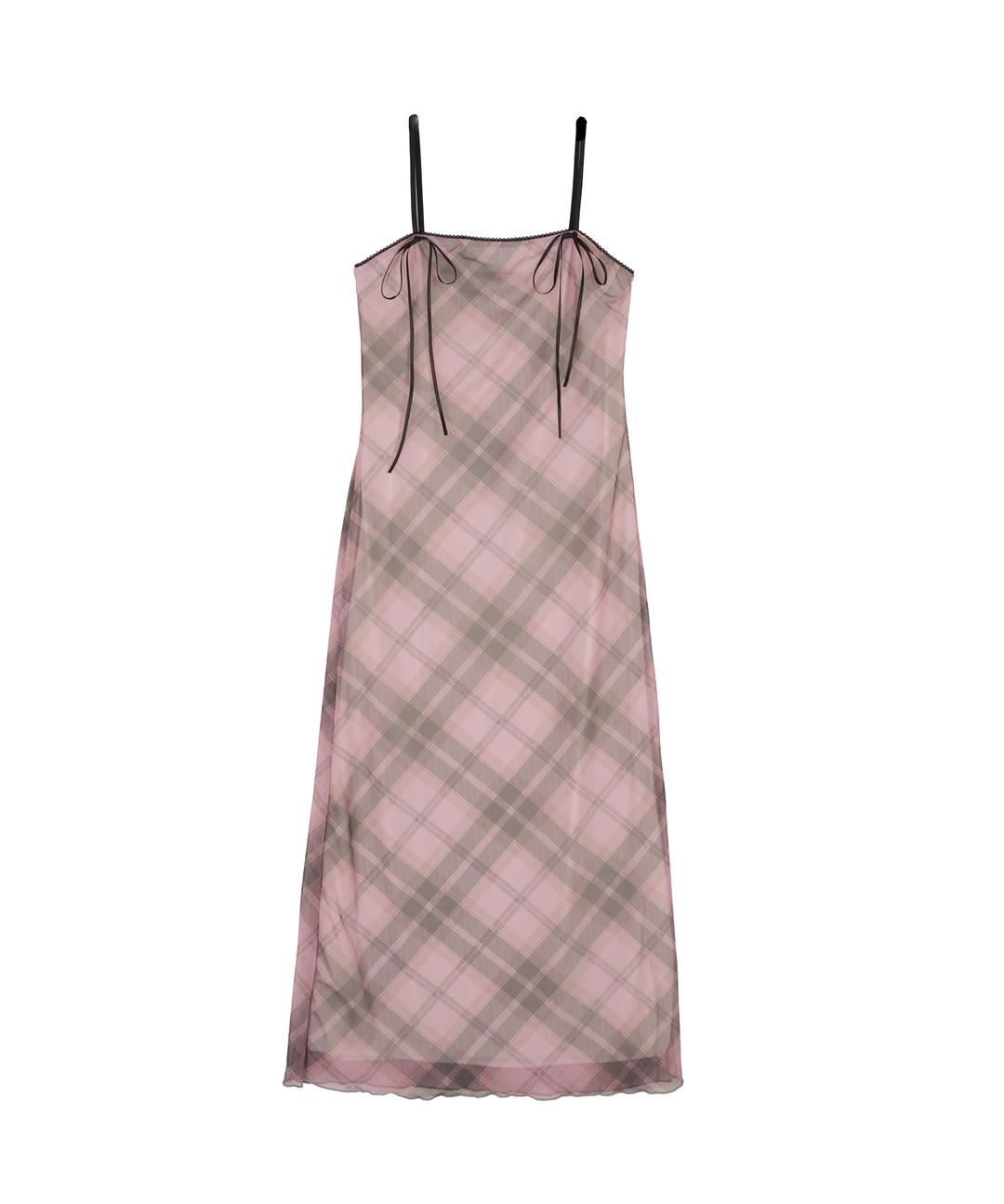 하이스쿨디스코 체크 그래픽 메쉬 롱 원피스