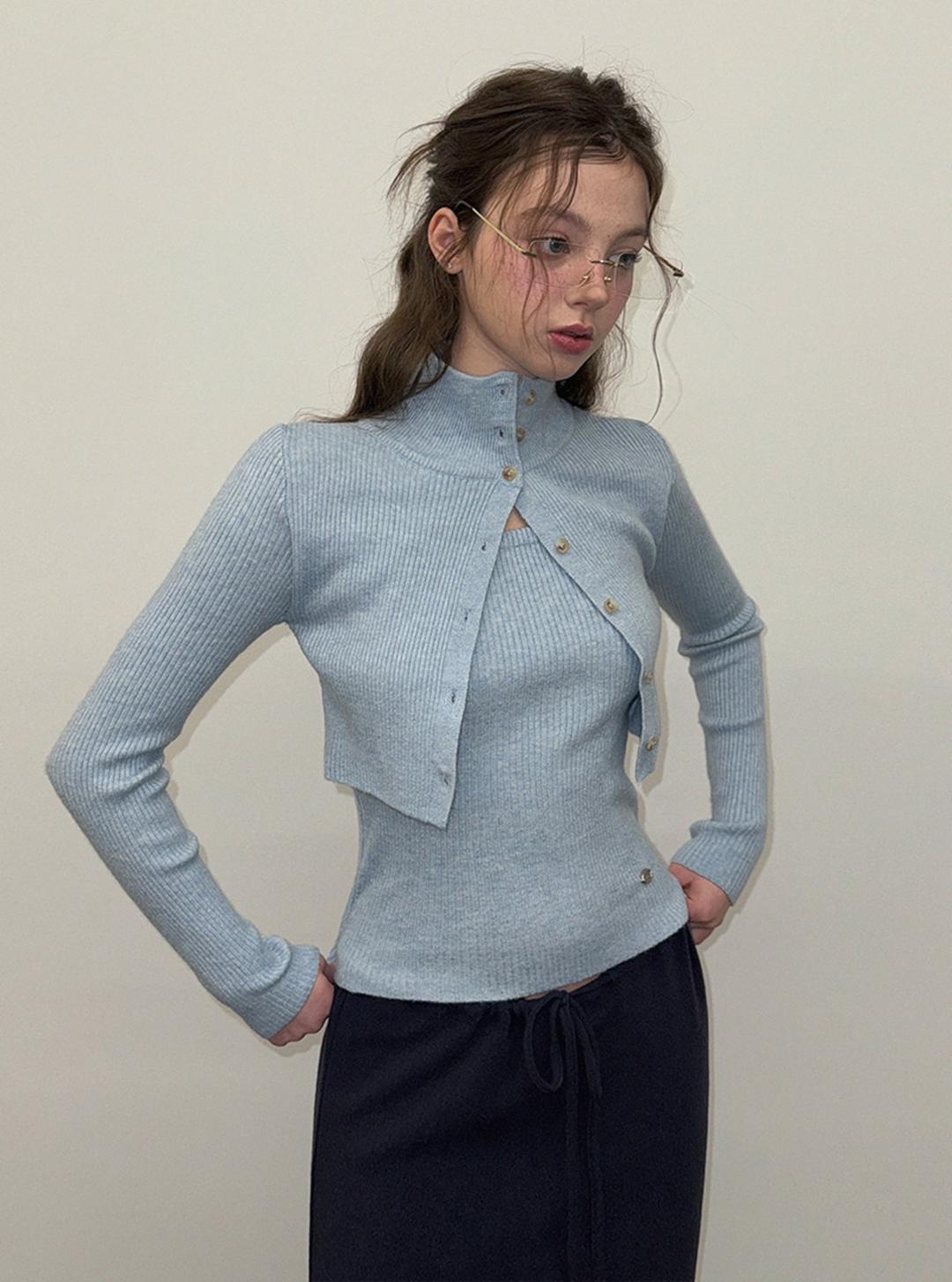 트위 이엘 레이어드 카라 긴팔 니트