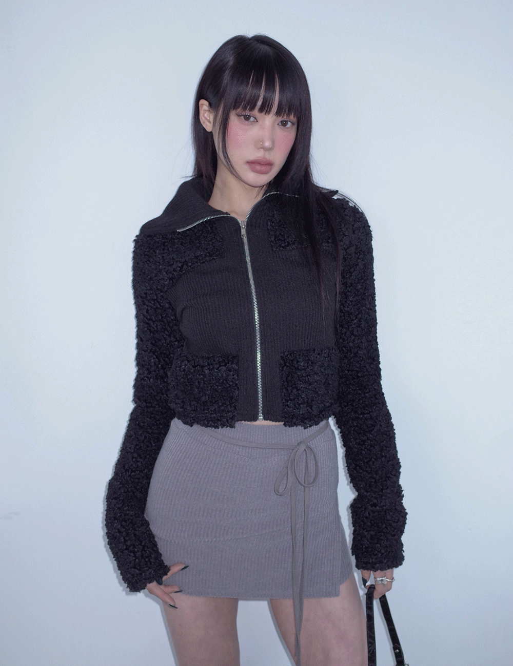 BOOKLE FUR CROPPED ZIP-UP / 부클 퍼 크롭 집업