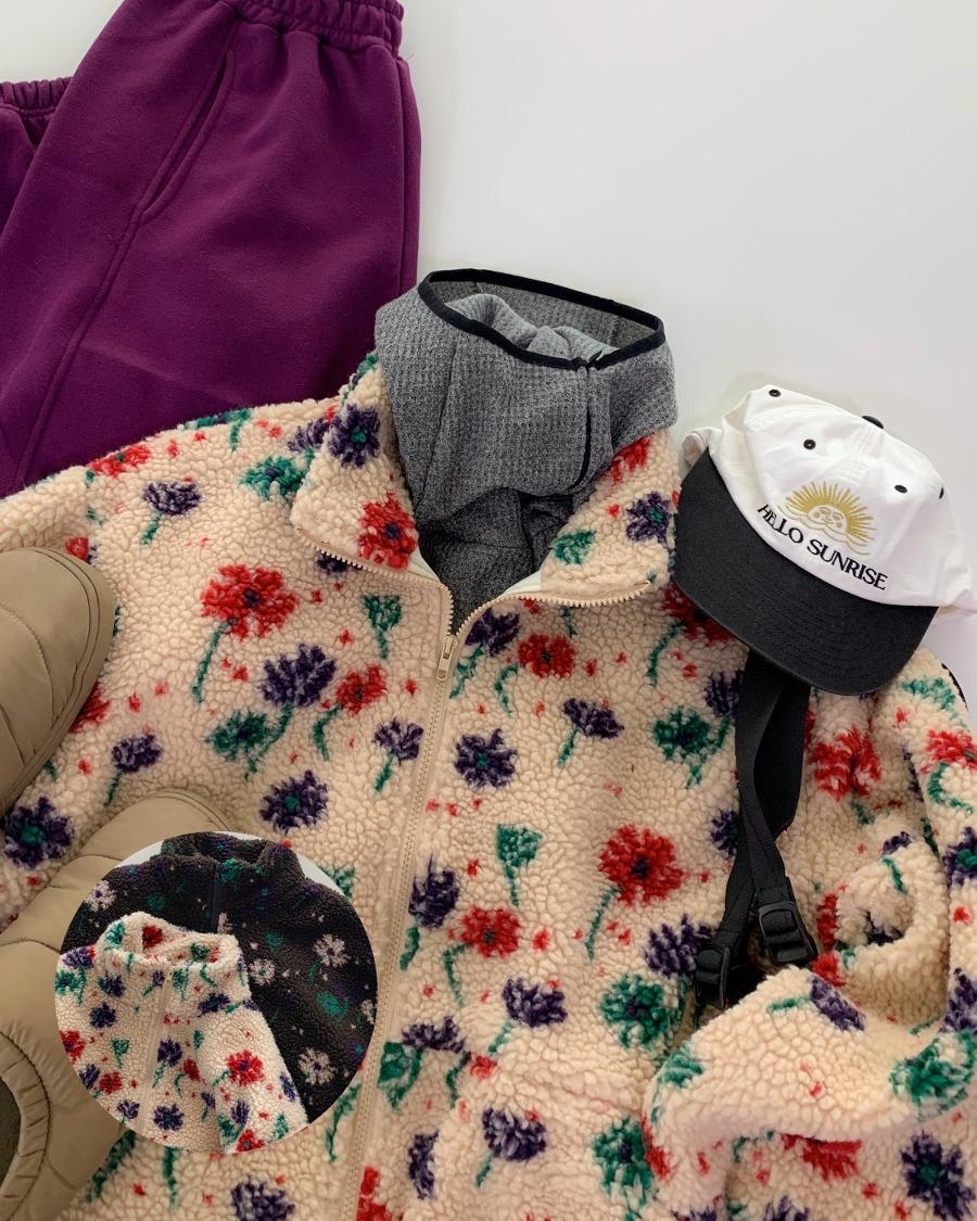 플라워 플리스 누빔 점퍼
