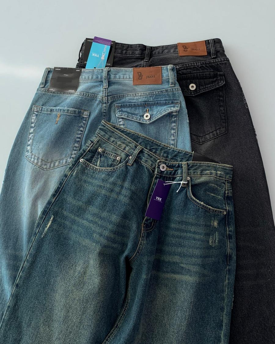 VNTG 워싱 롤업 와이드 데님