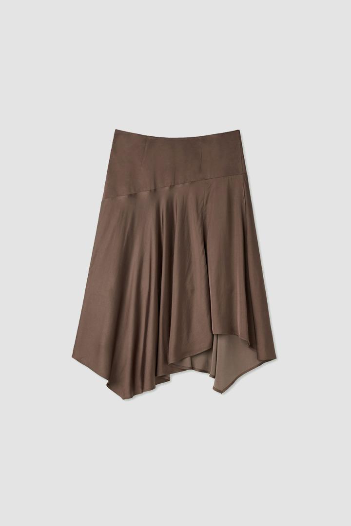 Satin Drape Skirt / Brown